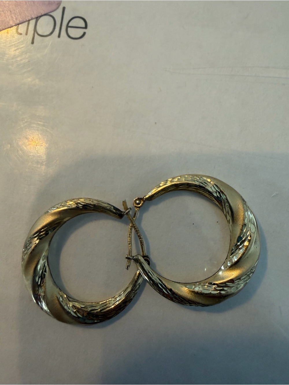 Gold-Tone Twisted Hoop Earrings with Etched Accent